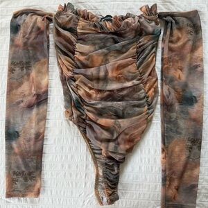 Pretty Little Thing Renaissance Angels Multicolor Mesh Top Bodysuit